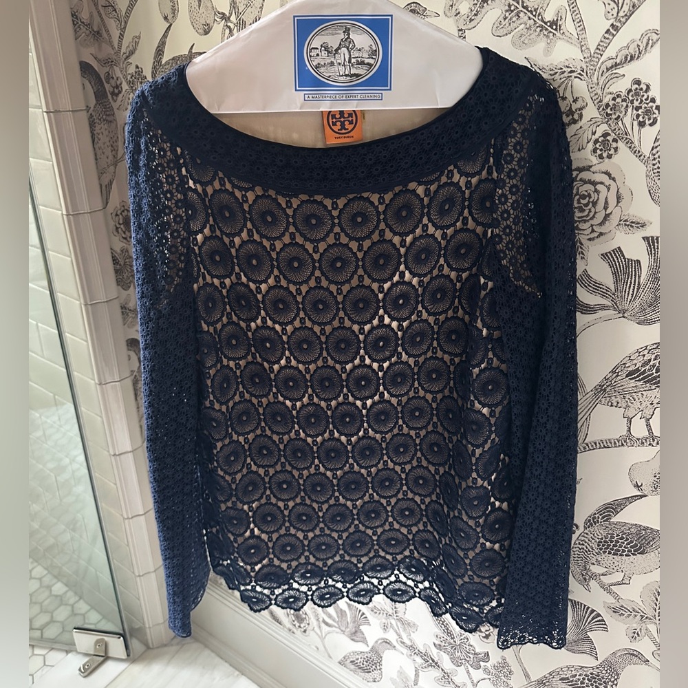 Tory Burch Janeen Crochet Lace Top in Navy